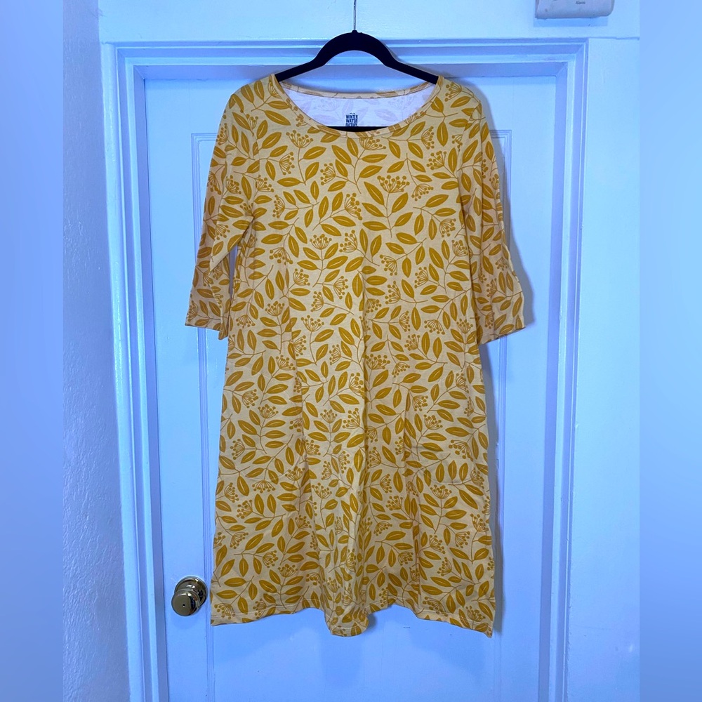EUC Winter Water Factory Organic Cotton Floral Leaves Shift Mini Dress